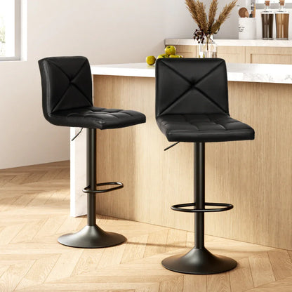 Artiss 2x Bar Stools Kitchen Dining Chairs Gas Lift Stool Leather Black - Mekamart Australia