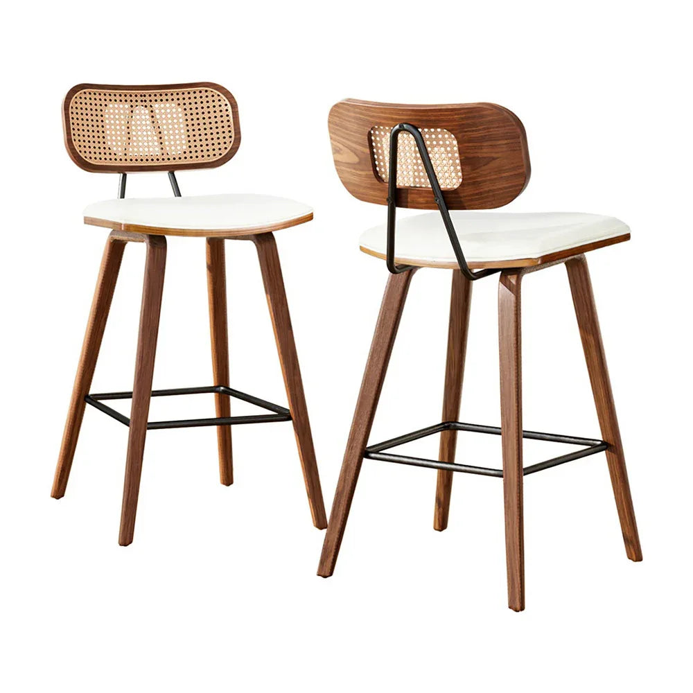 2x Artiss Bar Stools Kitchen Counter Rattan Chairs PU Leather Padding - Mekamart Australia