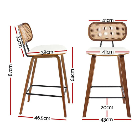 2x Artiss Bar Stools Kitchen Counter Rattan Chairs PU Leather Padding - Mekamart Australia