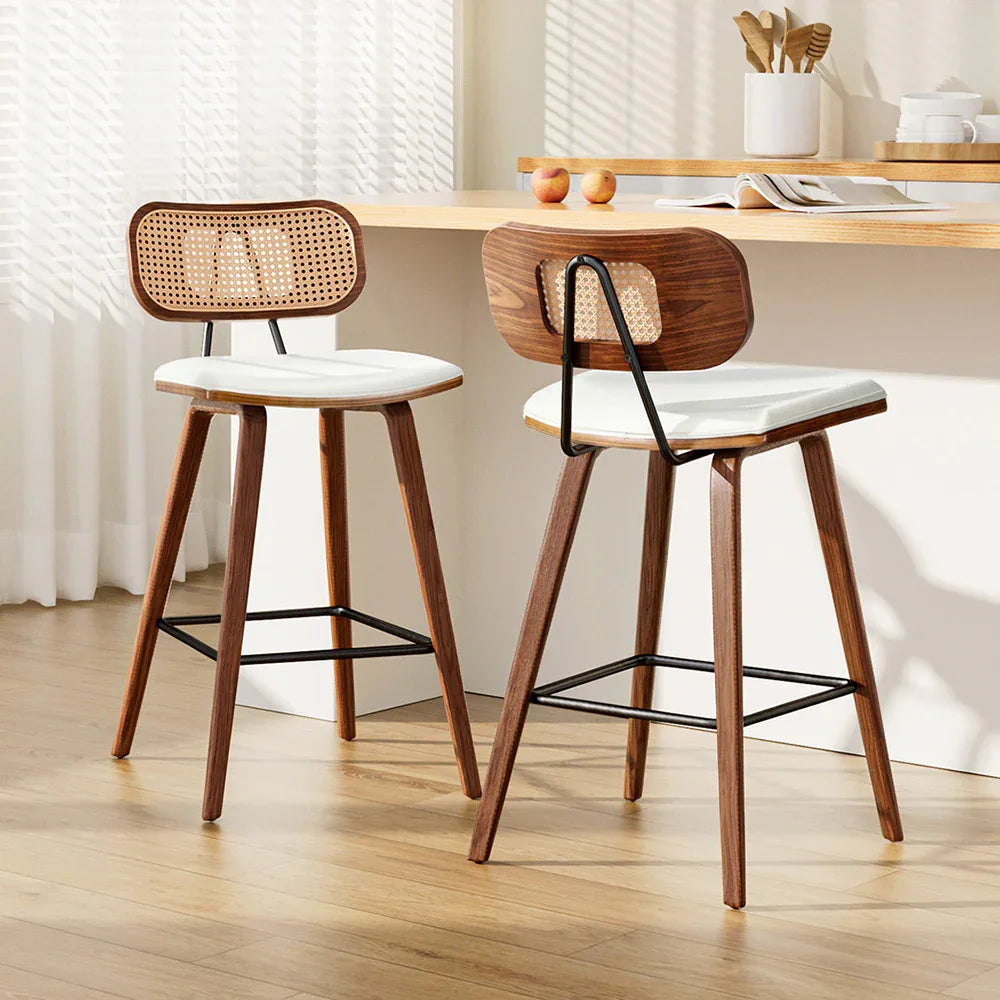 2x Artiss Bar Stools Kitchen Counter Rattan Chairs PU Leather Padding - Mekamart Australia