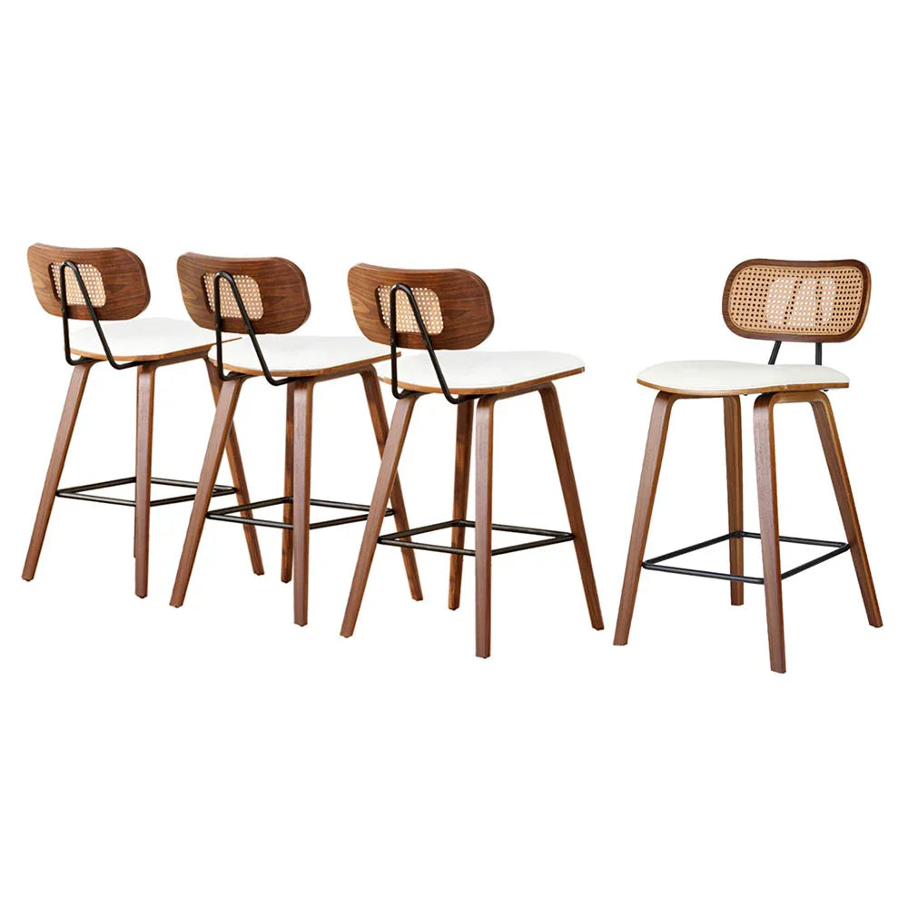 4x Artiss Bar Stools Kitchen Counter Rattan Chairs PU Leather Padding - Mekamart Australia