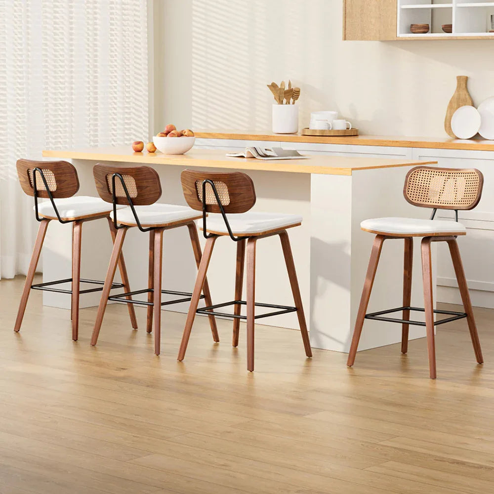 4x Artiss Bar Stools Kitchen Counter Rattan Chairs PU Leather Padding - Mekamart Australia