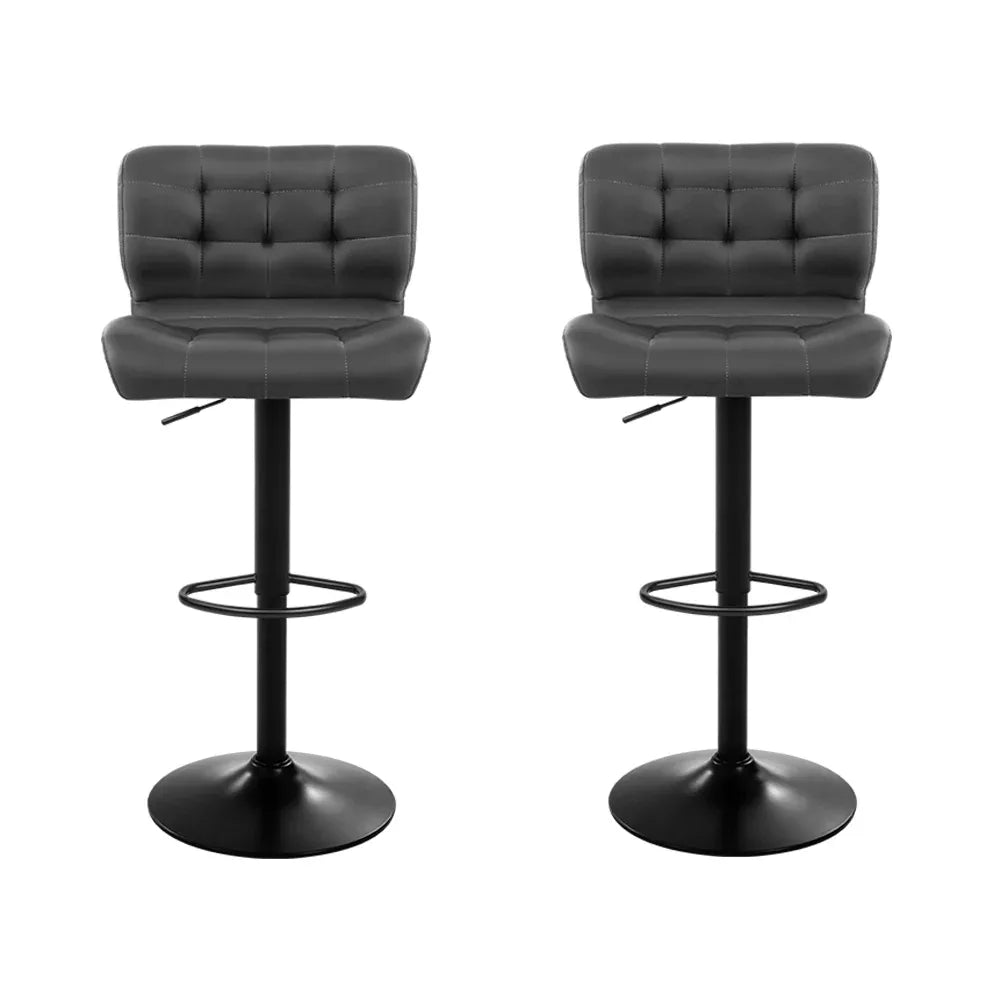 Artiss 2x Bar Stools Gas Lift Leather Padded Grey - Mekamart Australia