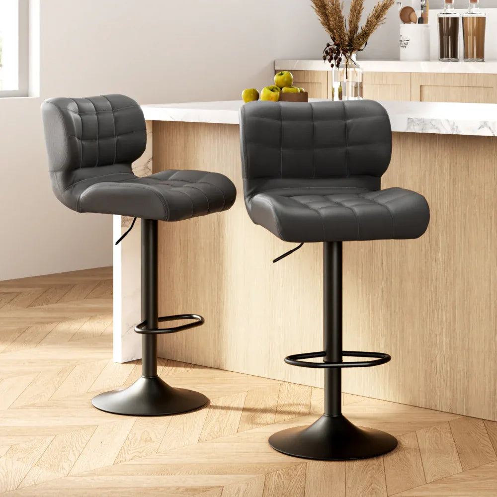 Artiss 2x Bar Stools Gas Lift Leather Padded Grey - Mekamart Australia