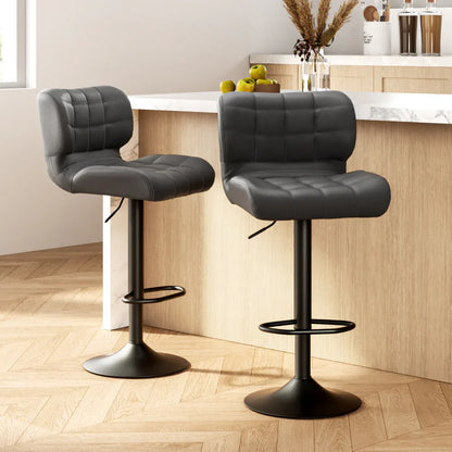 Artiss 2x Bar Stools Gas Lift Leather Padded Grey - Mekamart Australia