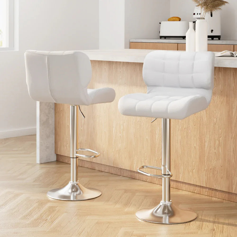 Artiss 2x Bar Stools Gas Lift Leather Padded White - Mekamart Australia