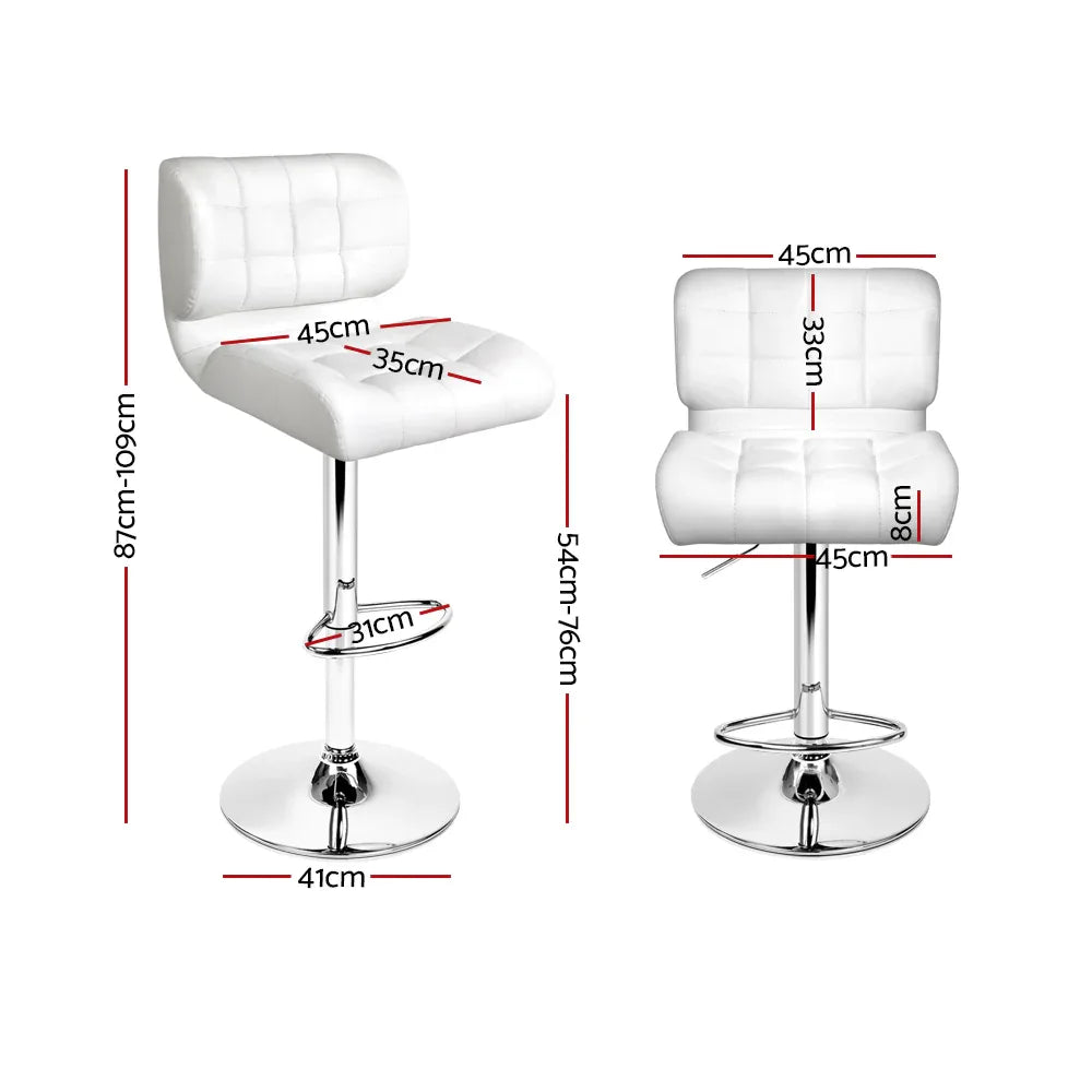 Artiss 2x Bar Stools Gas Lift Leather Padded White - Mekamart Australia