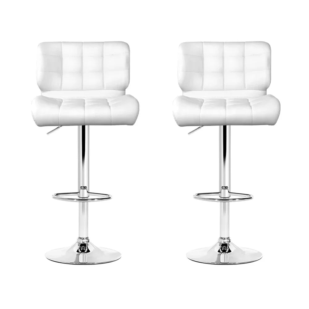 Artiss 2x Bar Stools Gas Lift Leather Padded White - Mekamart Australia
