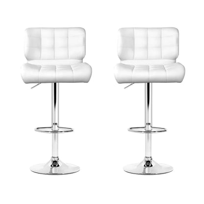 Artiss 2x Bar Stools Gas Lift Leather Padded White - Mekamart Australia