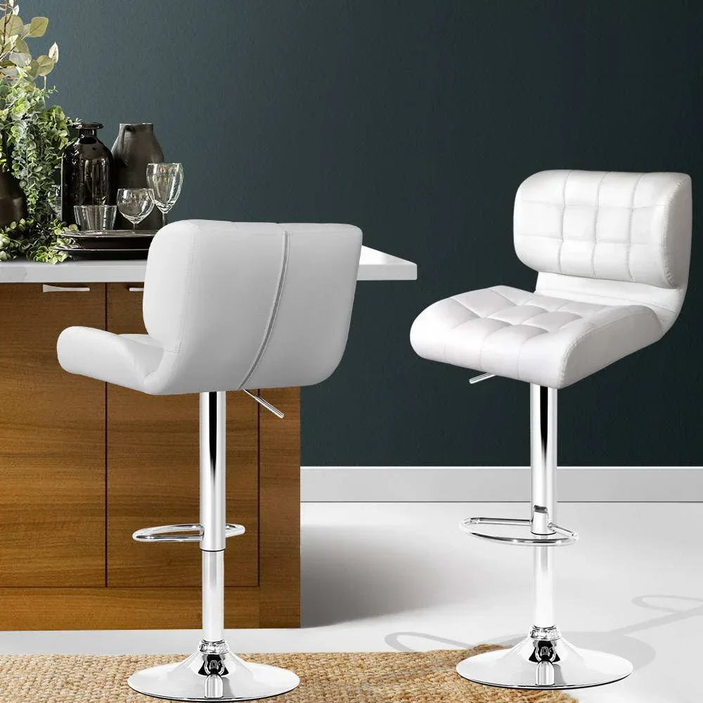 Artiss 2x Bar Stools Gas Lift Leather Padded White - Mekamart Australia