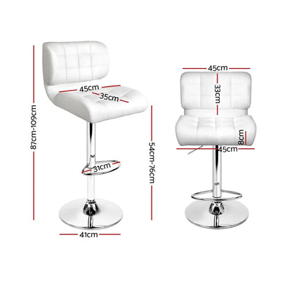 Artiss 4x Bar Stools Gas Lift Leather Padded White - Mekamart Australia