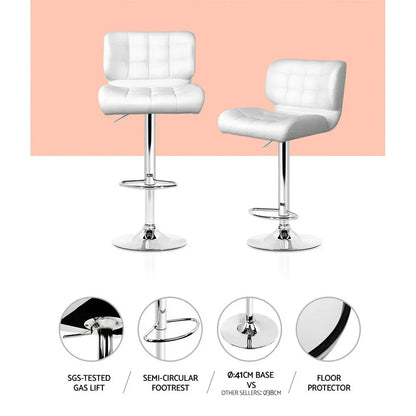 Artiss 4x Bar Stools Gas Lift Leather Padded White - Mekamart Australia