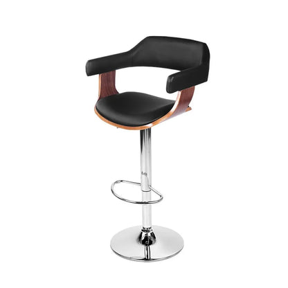 Artiss Bar Stools Gas Lift Leather w/Armrest Black - Mekamart Australia