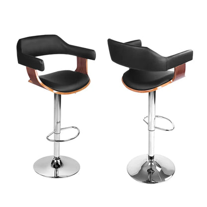 Artiss 4x Bar Stools Gas Lift Leather w/Armrest Black - Mekamart Australia