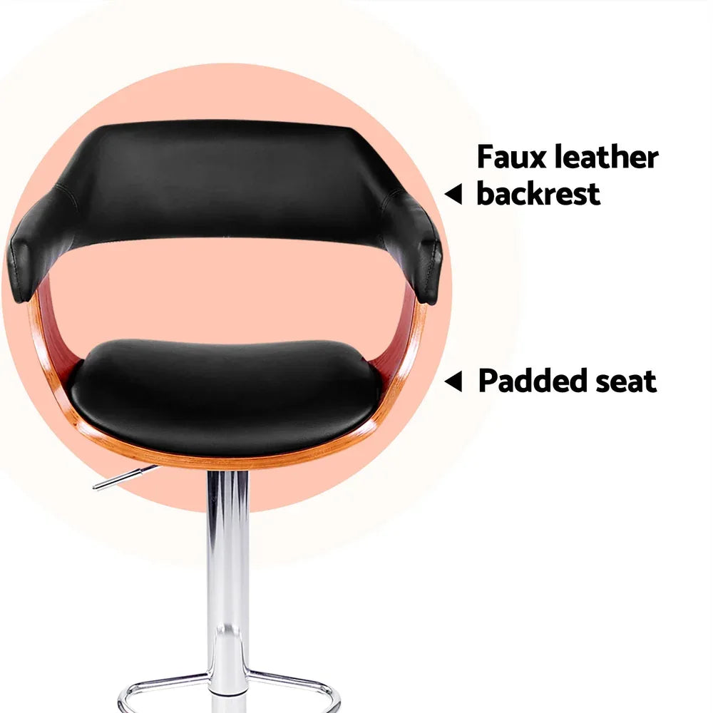 Artiss 4x Bar Stools Gas Lift Leather w/Armrest Black - Mekamart Australia