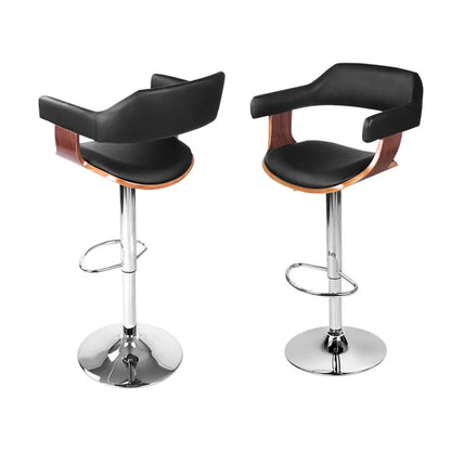 Artiss 4x Bar Stools Gas Lift Leather w/Armrest Black - Mekamart Australia