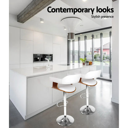 Artiss Bar Stools Gas Lift Leather w/Armrest White - Mekamart Australia