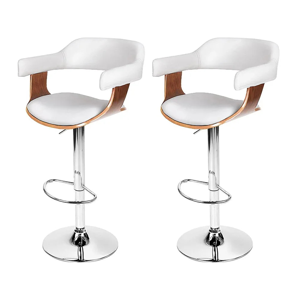 Artiss 2x Bar Stools Gas Lift Leather w/Armrest White - Mekamart Australia