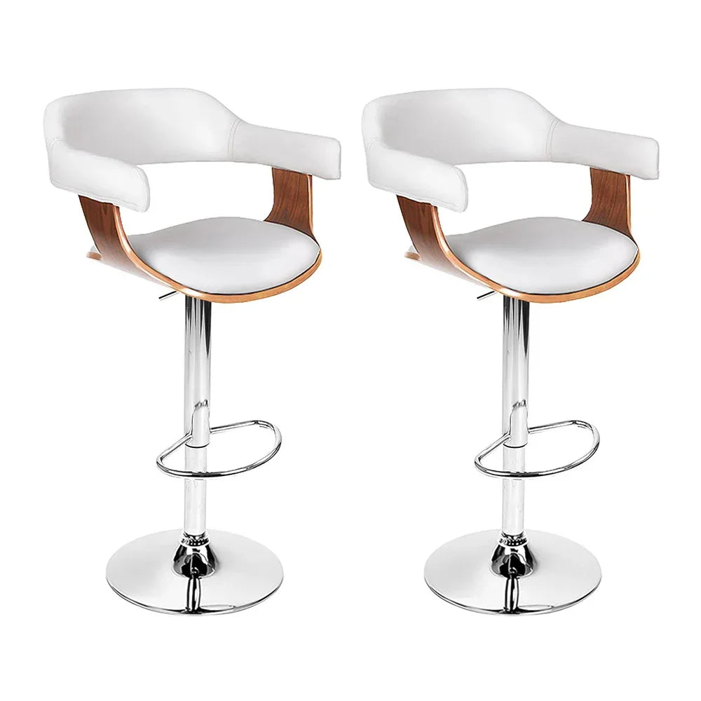 Artiss 2x Bar Stools Gas Lift Leather w/Armrest White - Mekamart Australia