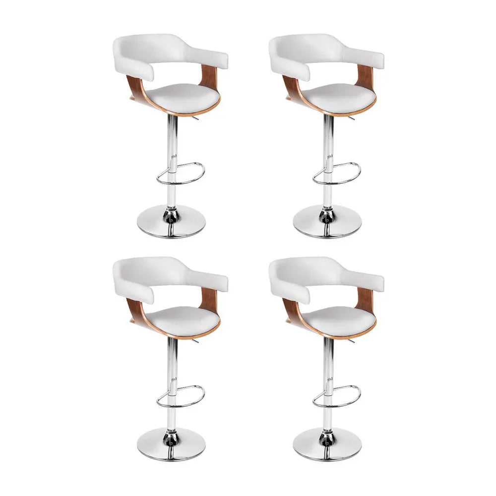 4x Artiss Bar Stools Gas Lift Leather with Armrest White - Mekamart Australia