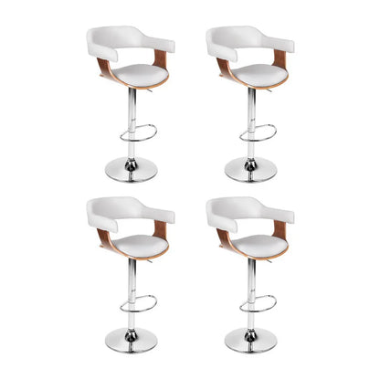 4x Artiss Bar Stools Gas Lift Leather with Armrest White - Mekamart Australia