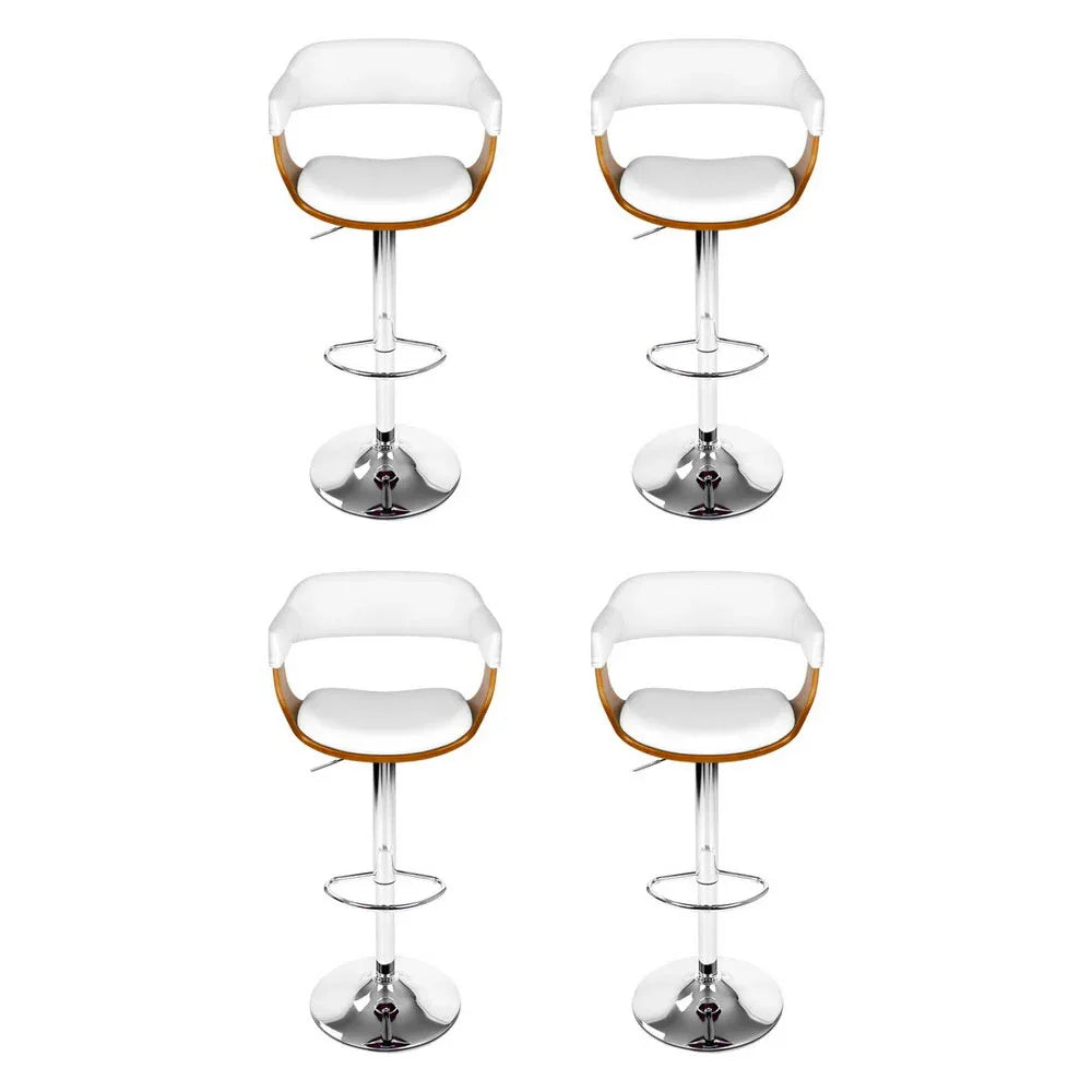 4x Artiss Bar Stools Gas Lift Leather with Armrest White - Mekamart Australia