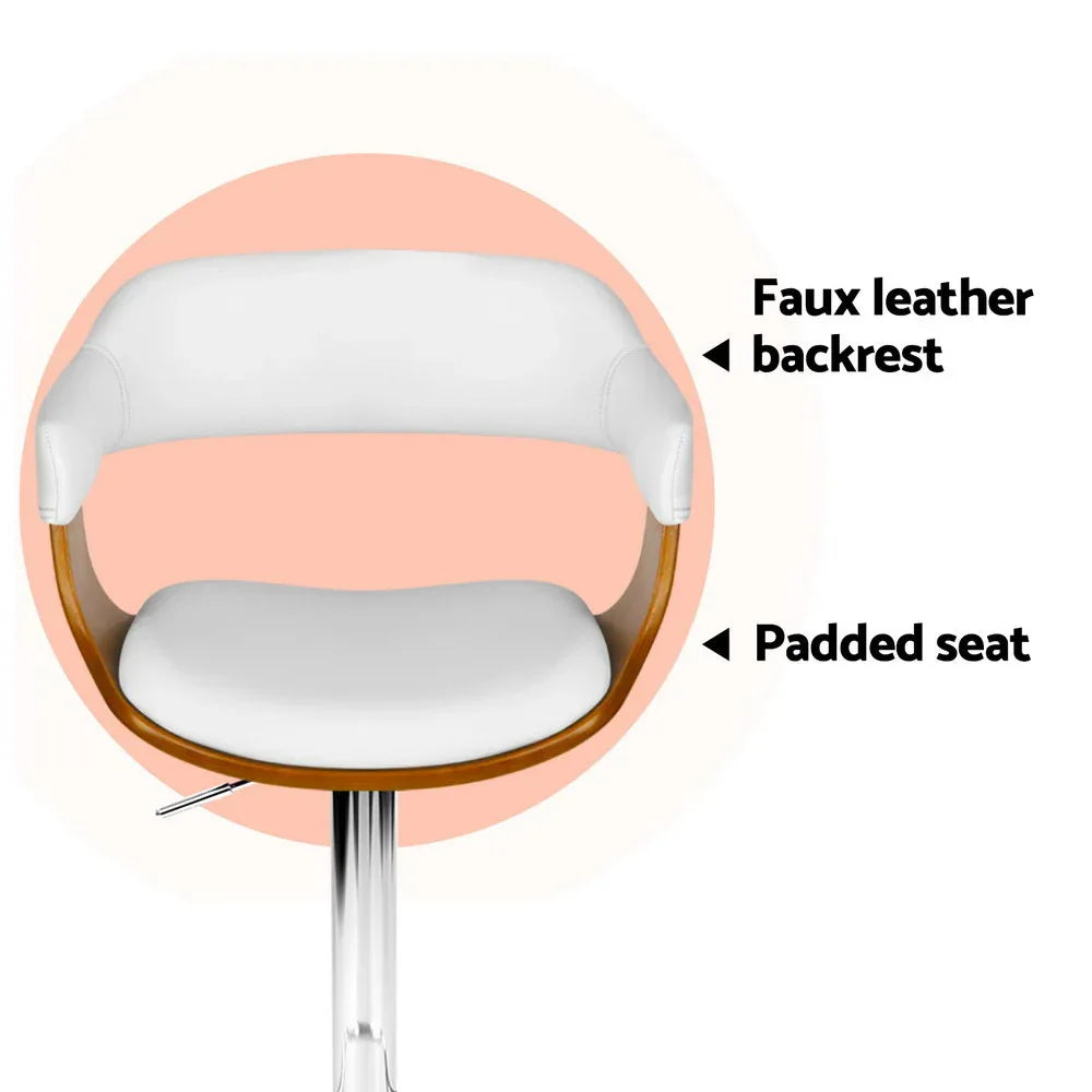 4x Artiss Bar Stools Gas Lift Leather with Armrest White - Mekamart Australia