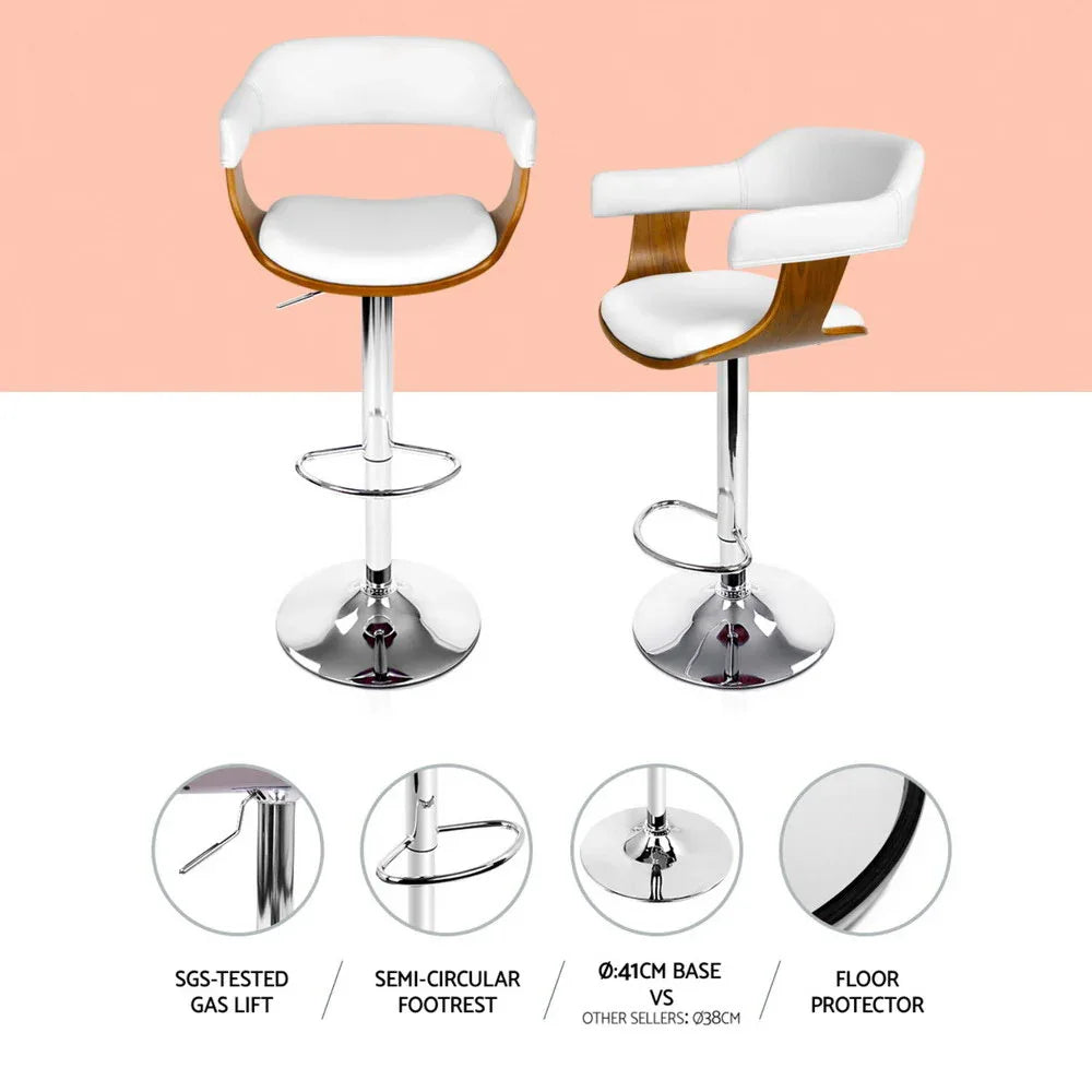 4x Artiss Bar Stools Gas Lift Leather with Armrest White - Mekamart Australia
