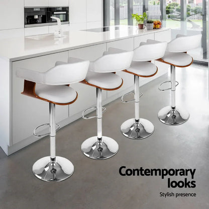 4x Artiss Bar Stools Gas Lift Leather with Armrest White - Mekamart Australia