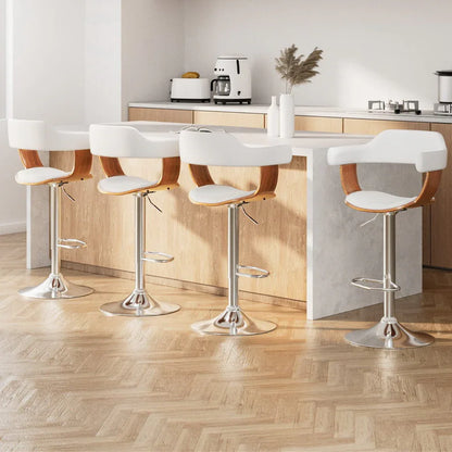 4x Artiss Bar Stools Gas Lift Leather with Armrest White - Mekamart Australia