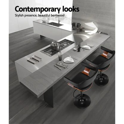 Artiss Bar Stools Gas Lift Leather w/Armrest All Black - Mekamart Australia