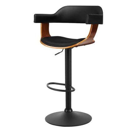 Artiss Bar Stools Gas Lift Leather w/Armrest All Black - Mekamart Australia