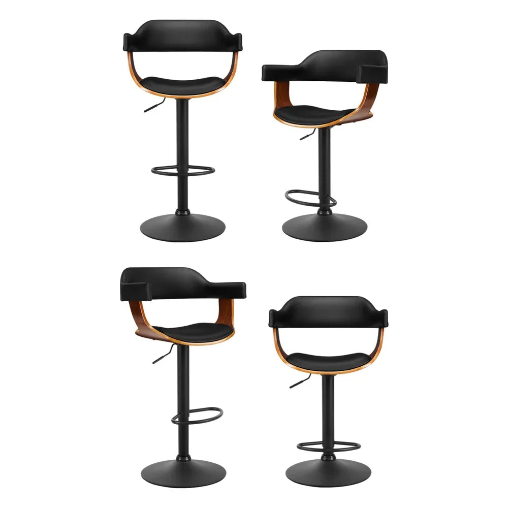 Artiss 4x Bar Stools Gas Lift Leather w/Armrest All Black - Mekamart Australia