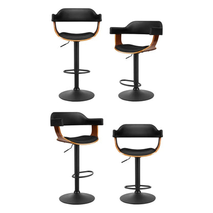 Artiss 4x Bar Stools Gas Lift Leather w/Armrest All Black - Mekamart Australia