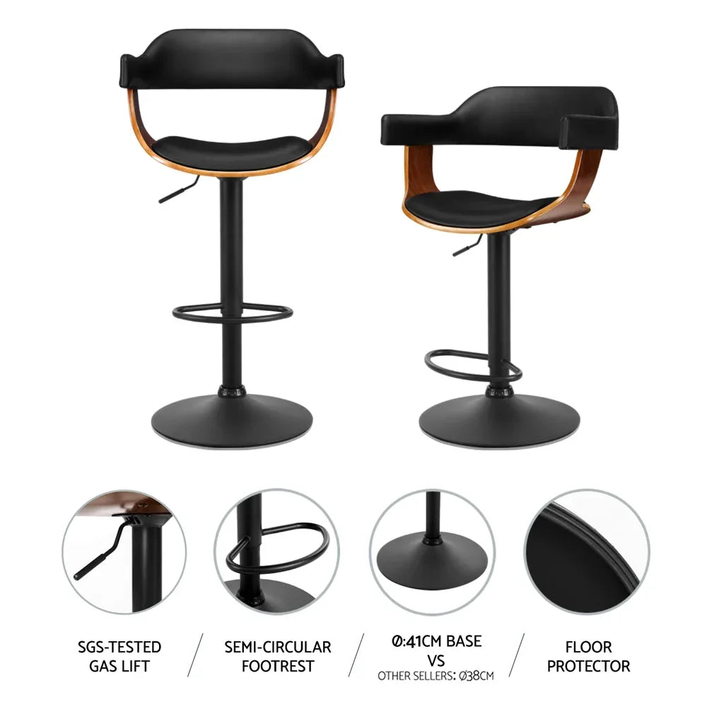 Artiss 4x Bar Stools Gas Lift Leather w/Armrest All Black - Mekamart Australia