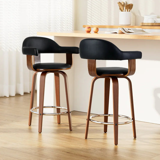 Artiss 2x Bar Stools Leather Seat Wooden Legs - Mekamart Australia