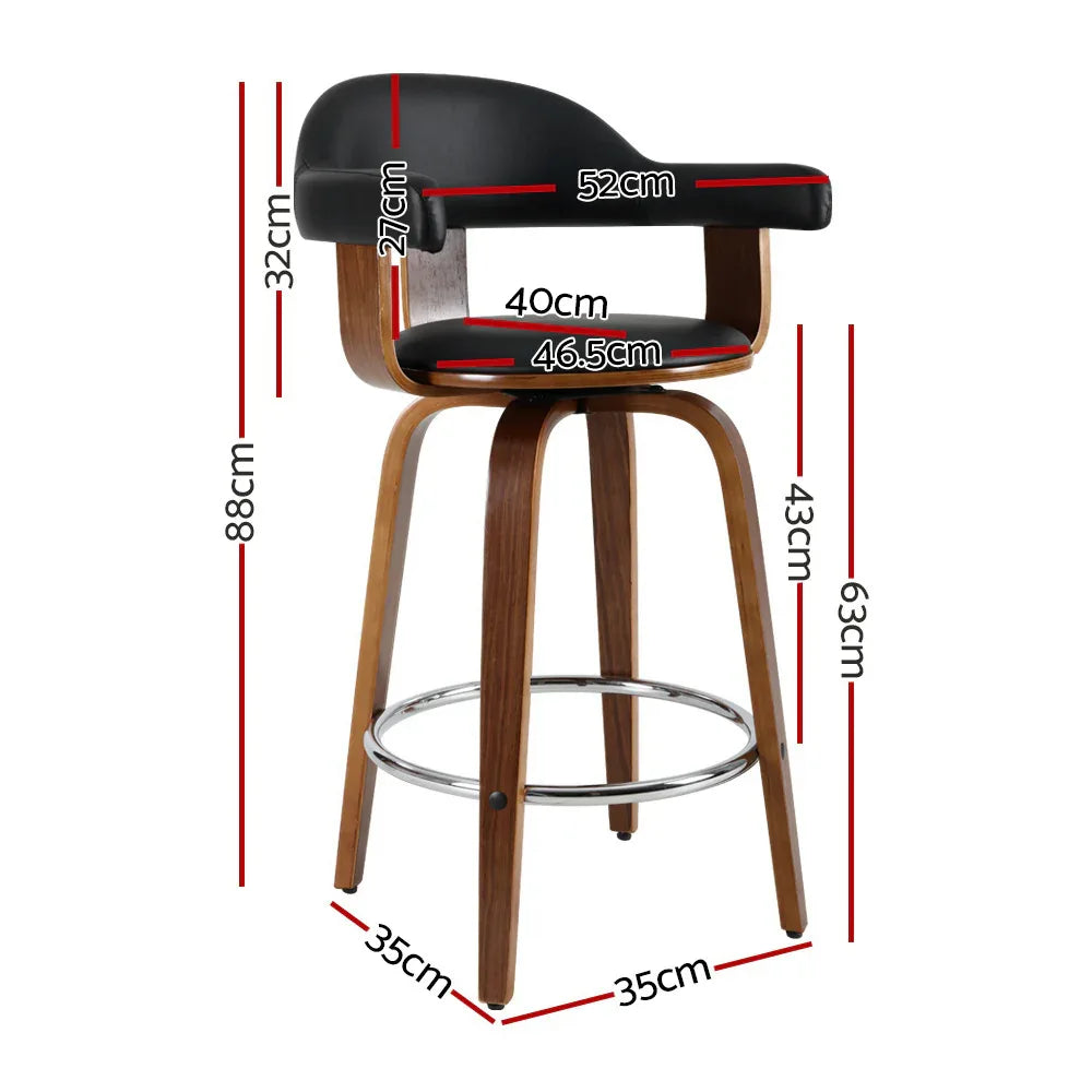 Artiss 2x Bar Stools Leather Seat Wooden Legs - Mekamart Australia
