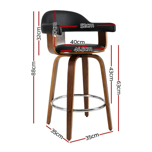 Artiss 2x Bar Stools Leather Seat Wooden Legs - Mekamart Australia