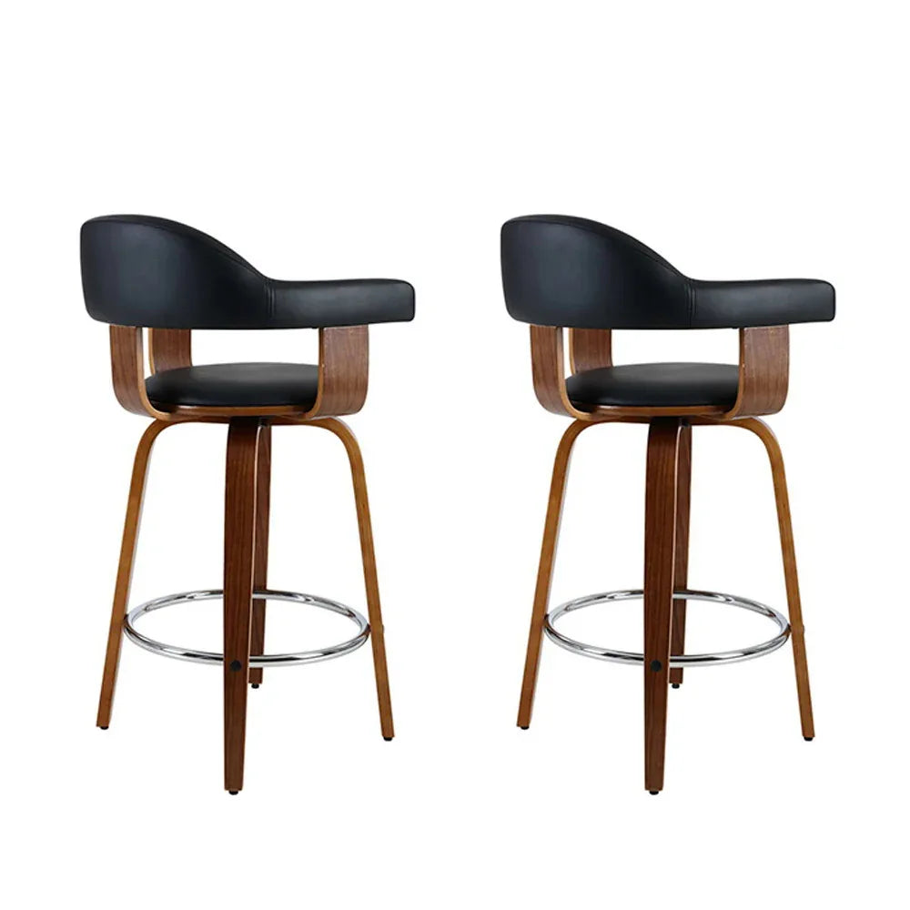 Artiss 2x Bar Stools Leather Seat Wooden Legs - Mekamart Australia