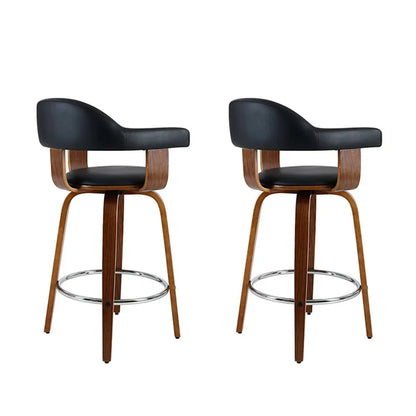 Artiss 2x Bar Stools Leather Seat Wooden Legs - Mekamart Australia