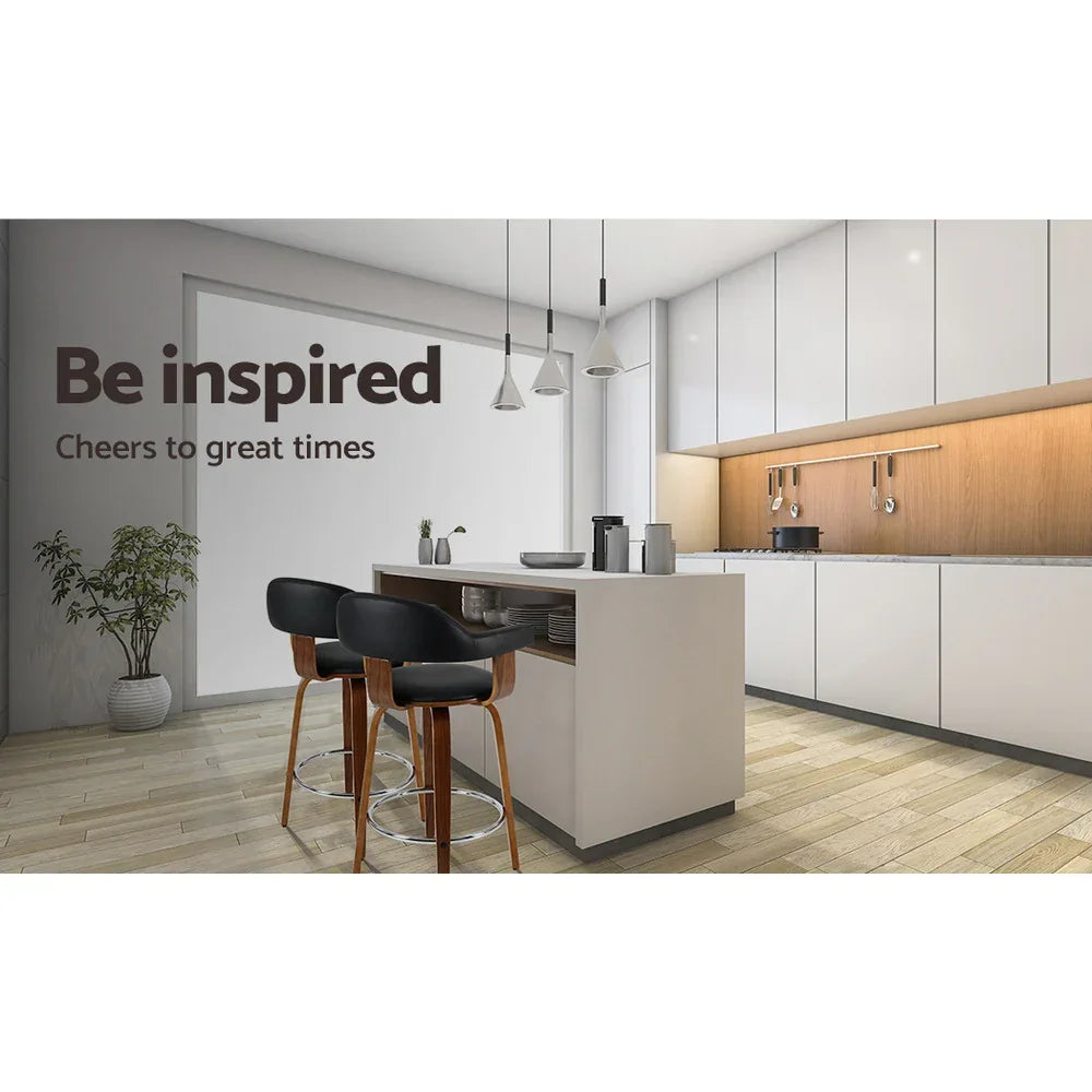 Artiss 2x Bar Stools Leather Seat Wooden Legs - Mekamart Australia