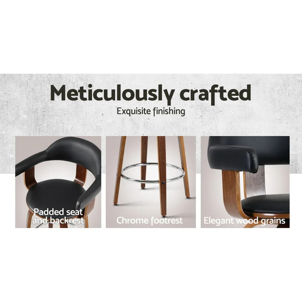 Artiss 2x Bar Stools Leather Seat Wooden Legs - Mekamart Australia