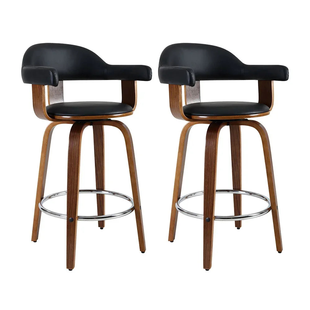 Artiss 2x Bar Stools Leather Seat Wooden Legs - Mekamart Australia