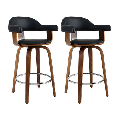 Artiss 2x Bar Stools Leather Seat Wooden Legs - Mekamart Australia