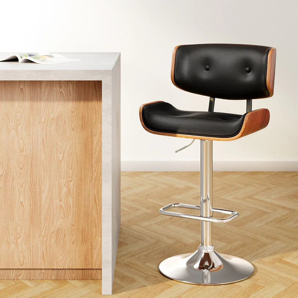 Artiss Bar Stools Gas Lift Leather Black - Mekamart Australia
