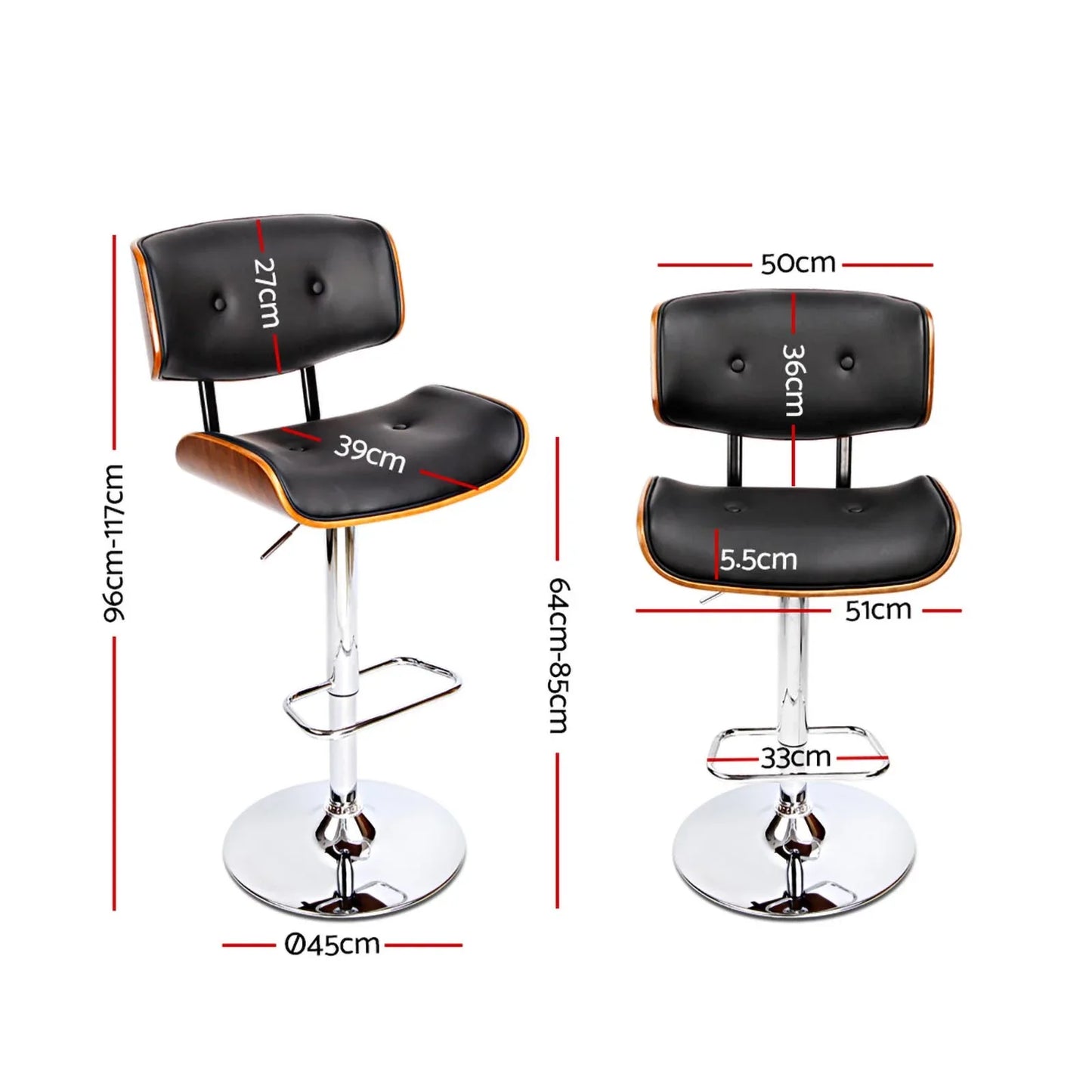 Artiss Bar Stools Gas Lift Leather Black - Mekamart Australia