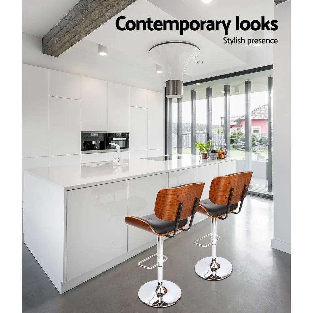 Artiss Bar Stools Gas Lift Leather Black - Mekamart Australia