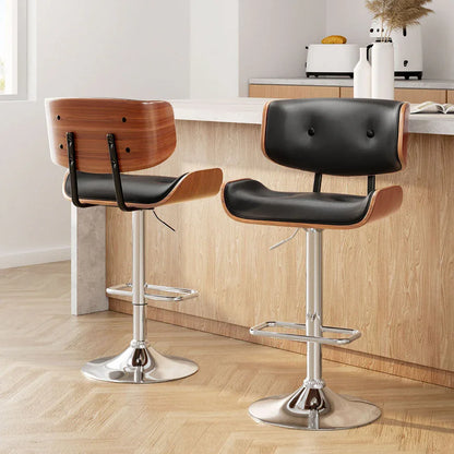 Artiss 2x Bar Stools Gas Lift Leather Black - Mekamart Australia