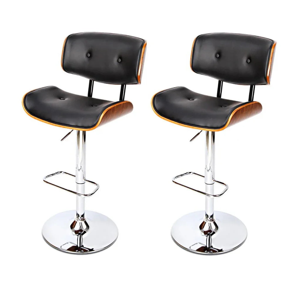 Artiss 2x Bar Stools Gas Lift Leather Black - Mekamart Australia