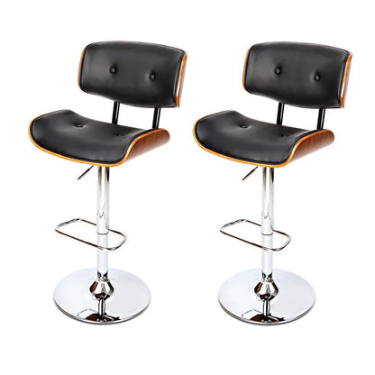Artiss 2x Bar Stools Gas Lift Leather Black - Mekamart Australia